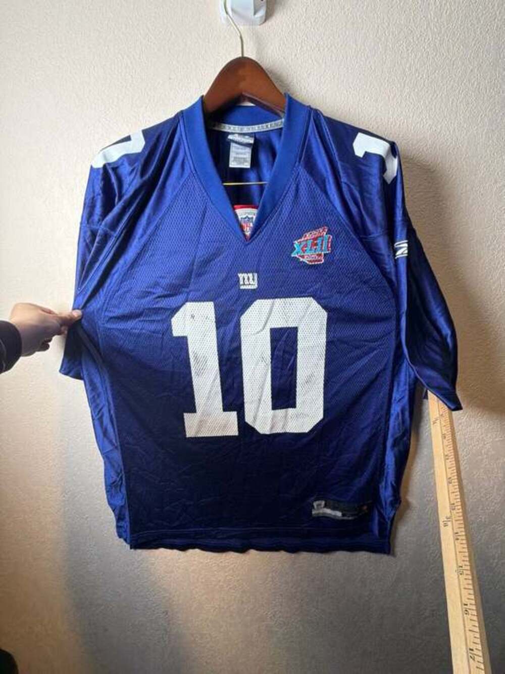Vintage Reebok NFL Eli Manning New York Giants #10 Super Bowl XLII Jersey Blue X